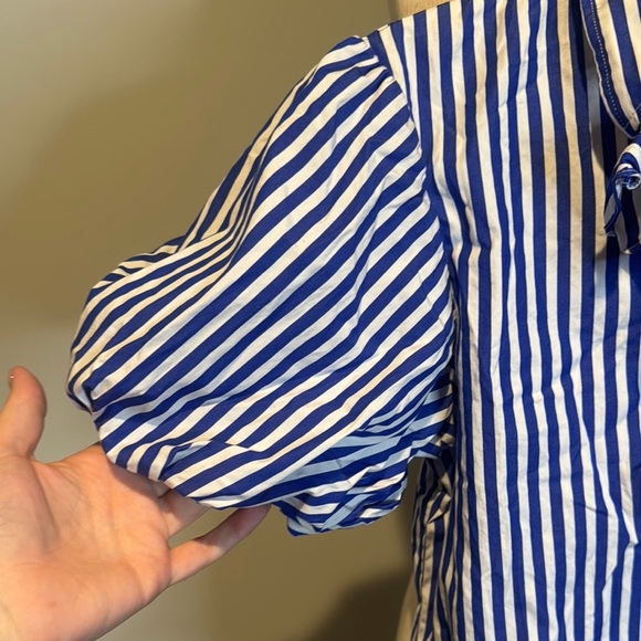 Ralph Lauren Blue and White Striped Blouse nautical boat day sz L - Picture 3 of 4